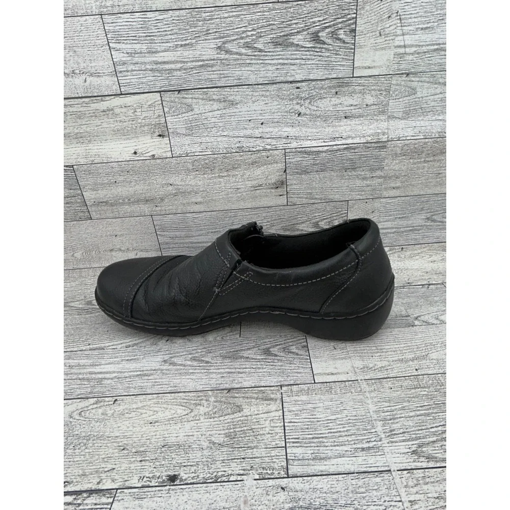 Clarks‎ Collection Black Leather Slip On Zip Comfort Shoes Womens 7.5 M